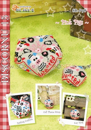 Sodastitch Indonesia SR-P98 - Pola Shiny Room - D.I.Y. Biscornu 15 : Pink Pigs